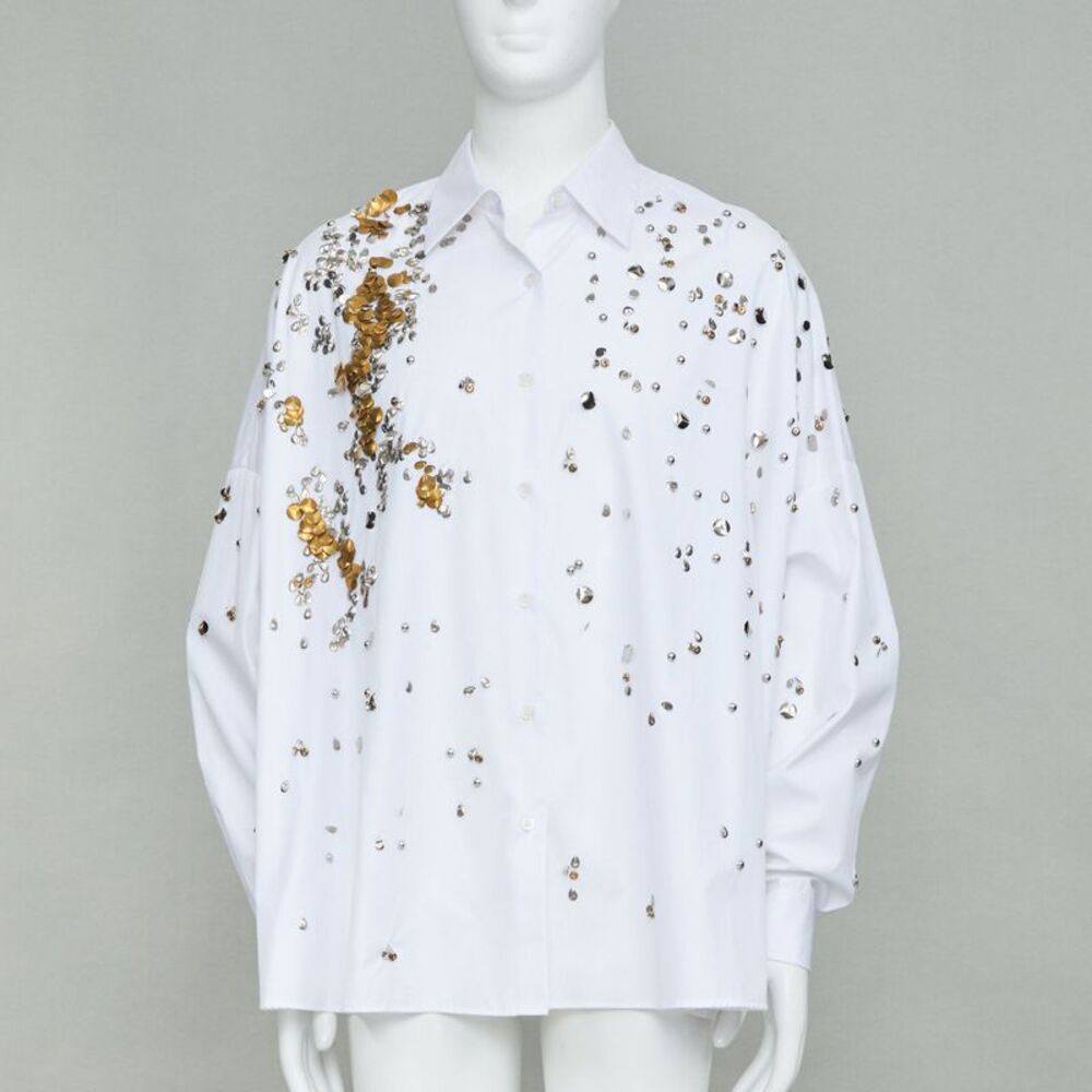Dries Van Noten 2024 Casia White Gold Sequin Shirt
